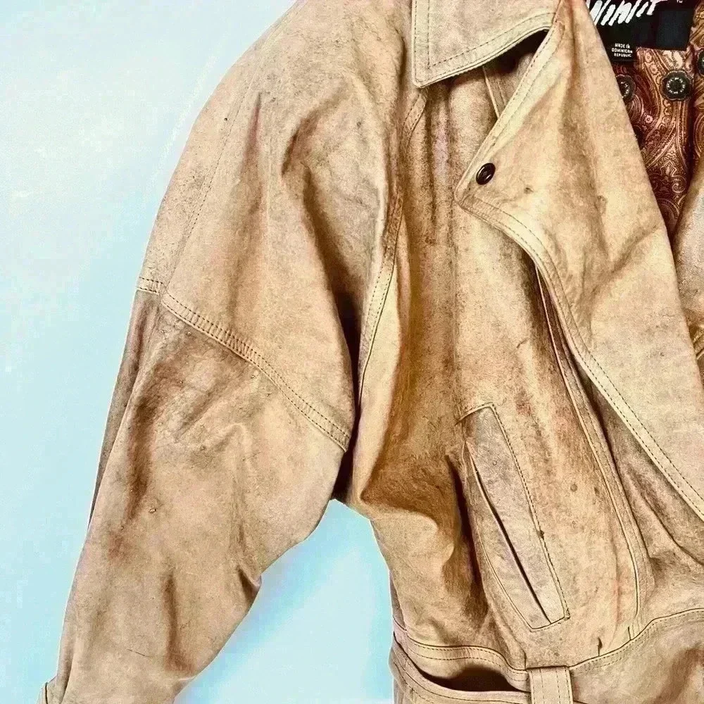 Winlit Leather Belted VTG Jacket with Shoulder Pads - Picture 3 of 13